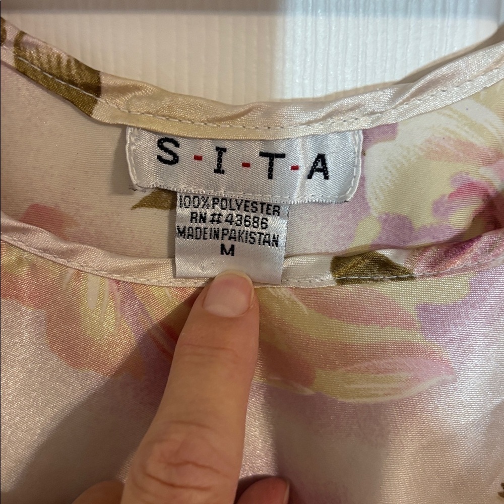 Satin Floral Slip Dress, Shift dress, ivory pink, Large - Picture 4 of 5